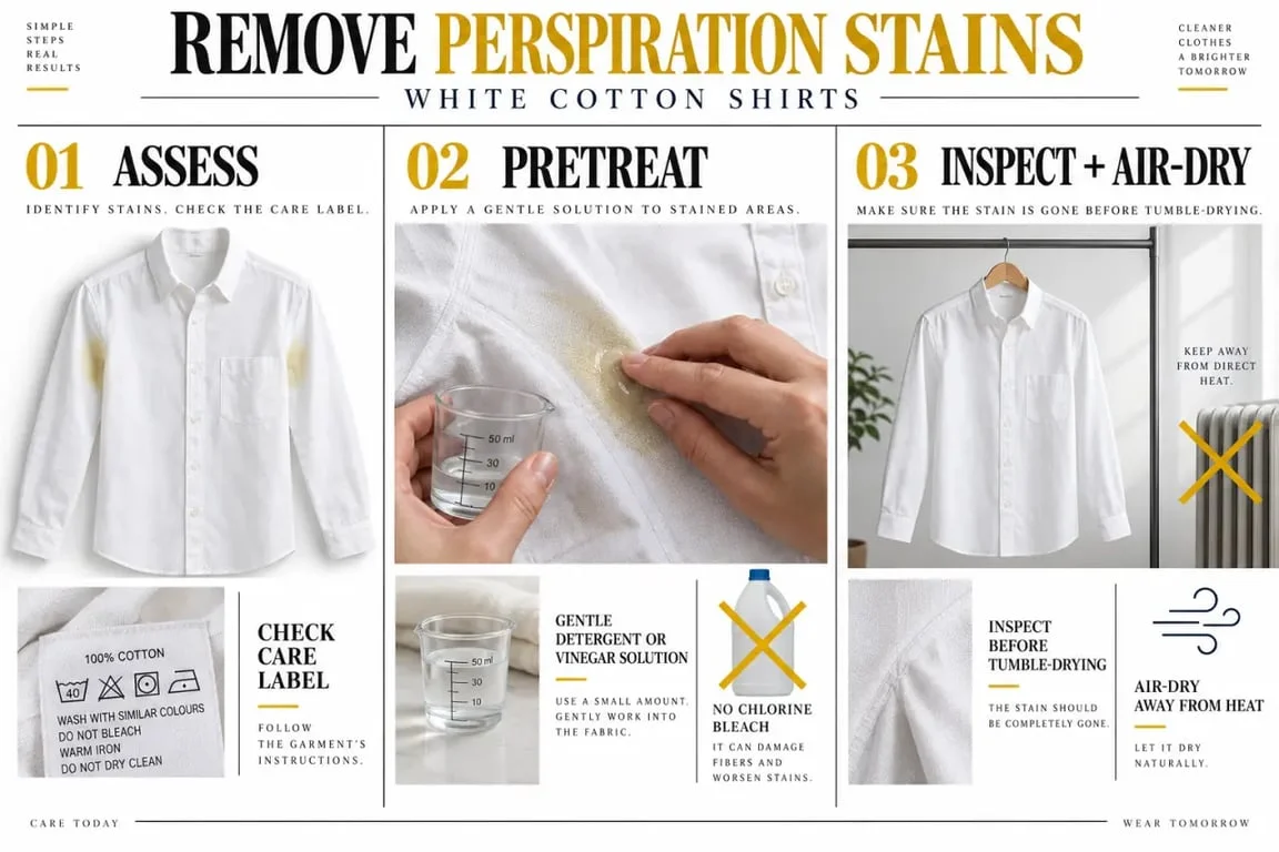 How to remove perspiration stains from a white shirt with a step-by-step treatment process