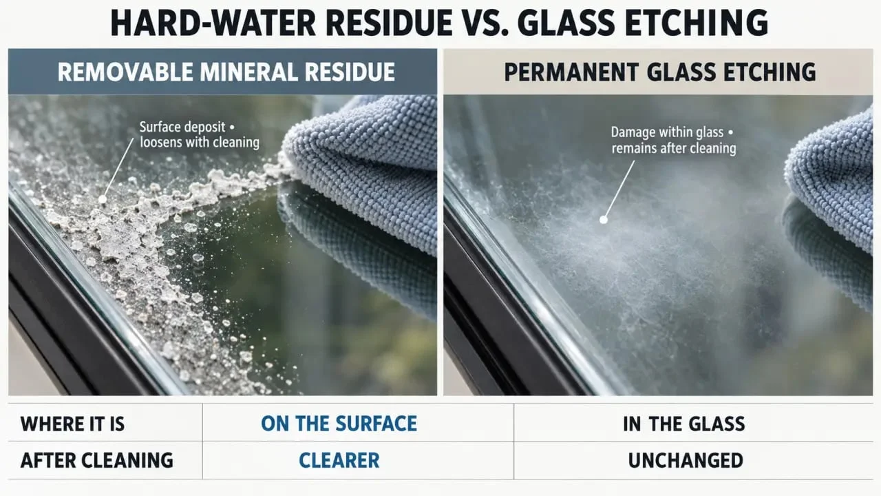 How to distinguish removable water spots from permanent glass etching