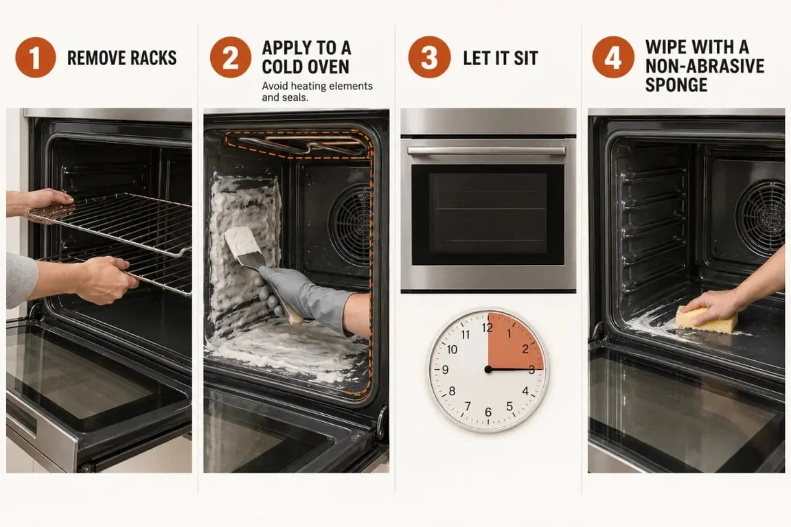 How to clean oven : étapes illustrées pour nettoyer les parois, les grilles et la porte du four