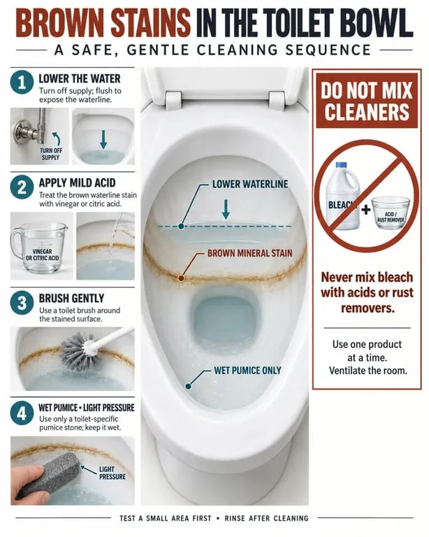How to get rid of brown stains in toilet bowl with safe cleaning steps
