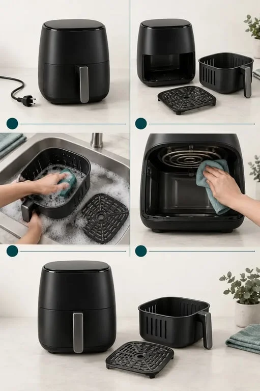 How to clean air fryer: step-by-step cleaning of the basket, tray, interior, and heating element